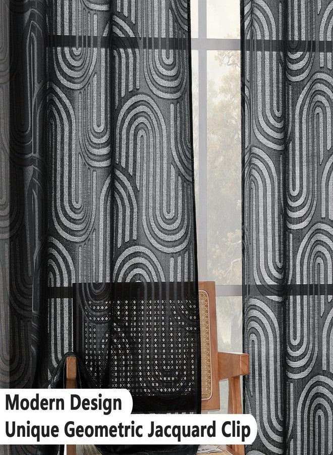 Simplebrand Black Semi Sheer Curtains 84 Inches Long 2 Panels, Soft Airy Light Filtering Jacquard Clip Textured Semi Sheer Curtains for Living Room, Modern Elegant Rod Pocket Window Panels, 42"Wx84"L - Image 3