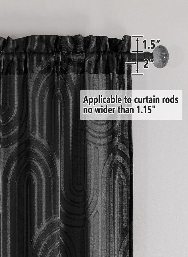 Simplebrand Black Semi Sheer Curtains 84 Inches Long 2 Panels, Soft Airy Light Filtering Jacquard Clip Textured Semi Sheer Curtains for Living Room, Modern Elegant Rod Pocket Window Panels, 42"Wx84"L - Image 4
