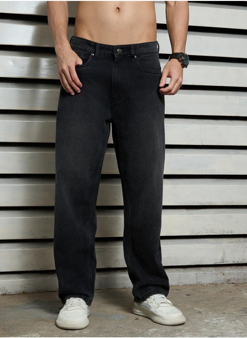 HIGH STAR Relaxed Fit Mildly Distressed Light Fade Jeans for Men  - Image 2