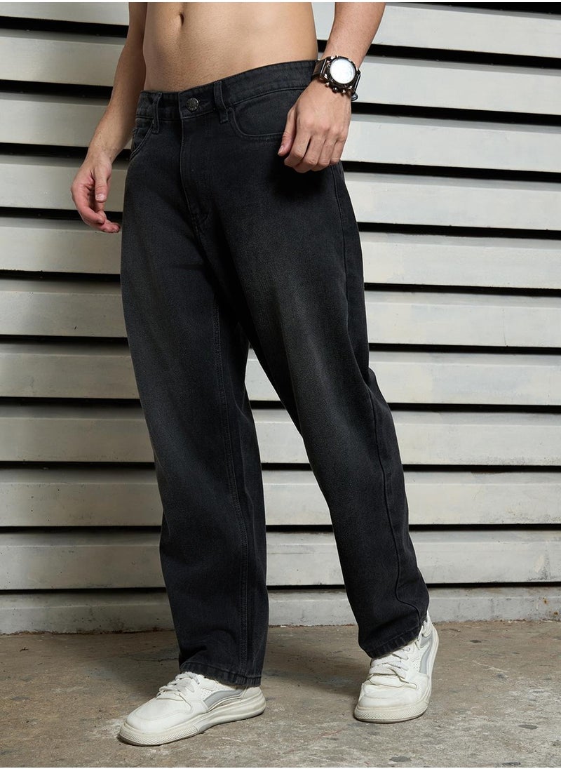 HIGH STAR Relaxed Fit Mildly Distressed Light Fade Jeans for Men  - Image 3