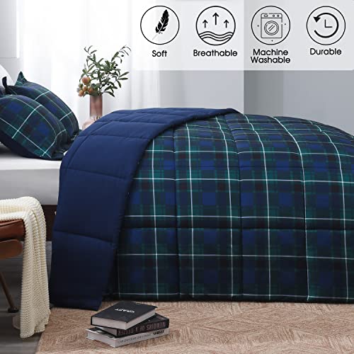 Basic Beyond King Size - Navy and Green Buffalo Plaid Comforter Set King Down Alternative Bedding Comforter Set for All Season(1 Comforter with 2 Pillow Shams, 104" x 92") - Image 2
