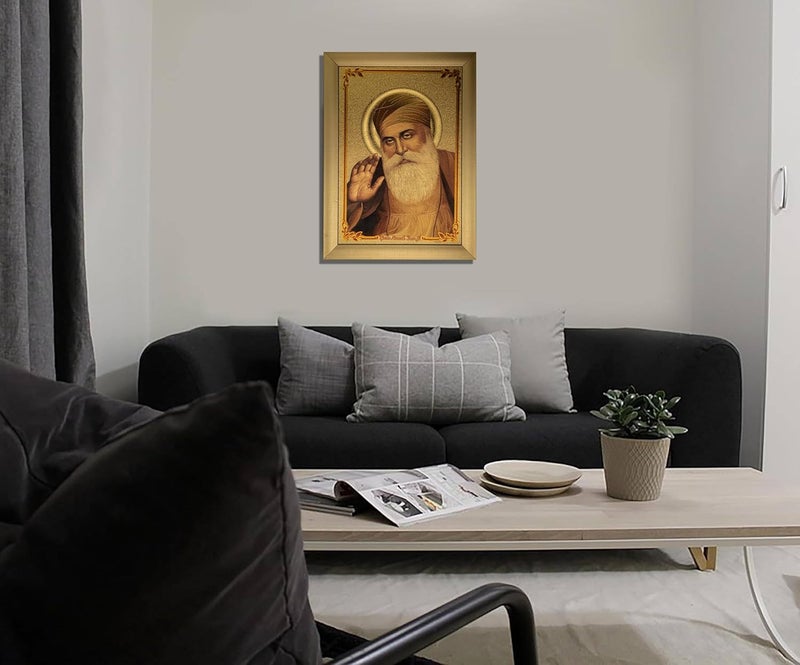 Anaadi Guru Nanak Dev Ji Thick Paper Golden Glitter Print Photo Frame Wall Art Painting For Home Decoration Gifting GLD04 - Image 2
