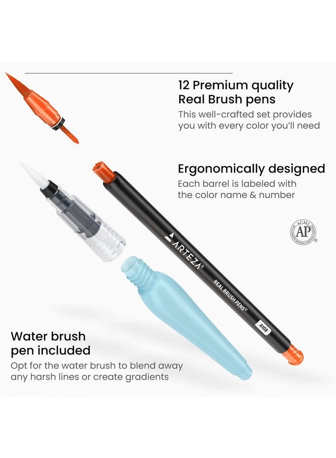 آرتيزا أقلام ألوان مائية ARTEZA Real Brush، 12 قلمًا، أقلام رسم برؤوس فرشاة مرنة، أقلام ألوان مائية للفنانين والمبتدئين - Image 4
