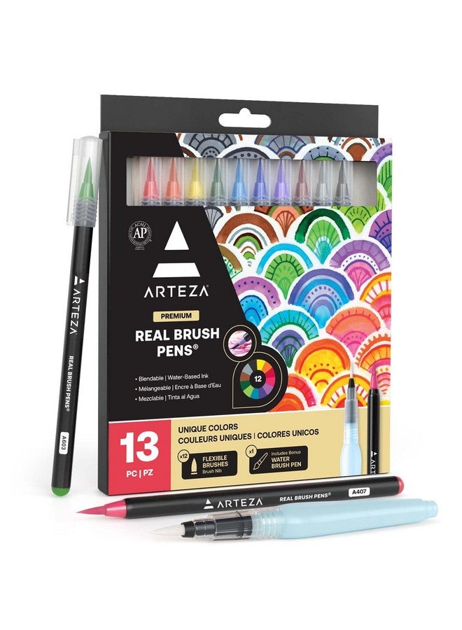 آرتيزا أقلام ألوان مائية ARTEZA Real Brush، 12 قلمًا، أقلام رسم برؤوس فرشاة مرنة، أقلام ألوان مائية للفنانين والمبتدئين - Image 1