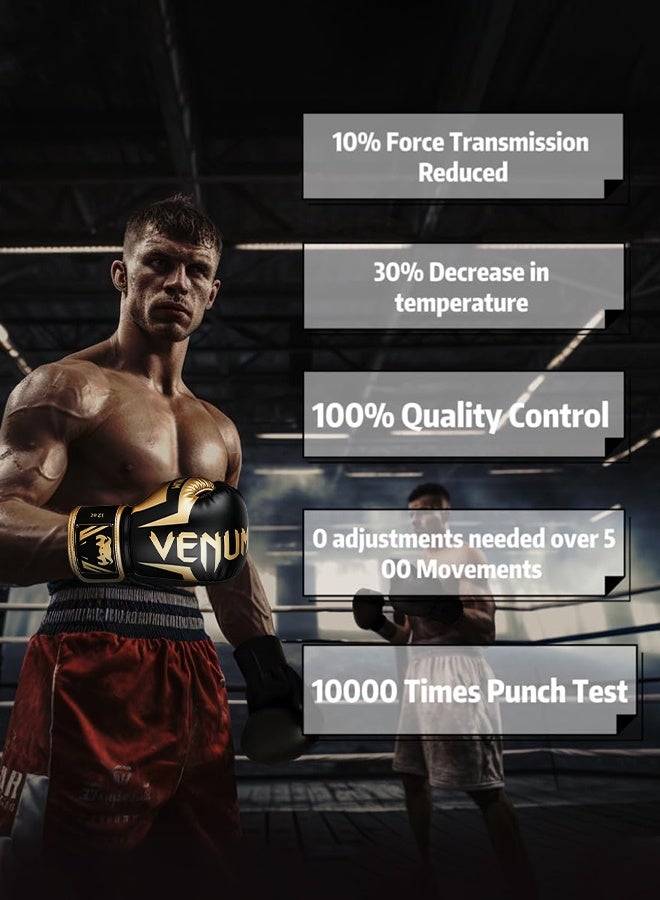 VENUM 12OZ Boxing Gloves PU Leather, Muay Thai Kickboxing MMA Sparring Training, Advanced TAKKA Closure, Padding, Punch Bags Speed Ball Focus Pads Workout(Black Gold) - Image 5