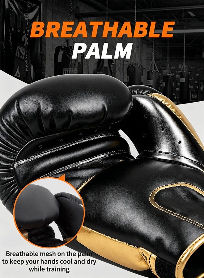 VENUM 12OZ Boxing Gloves PU Leather, Muay Thai Kickboxing MMA Sparring Training, Advanced TAKKA Closure, Padding, Punch Bags Speed Ball Focus Pads Workout(Black Gold) - Image 3