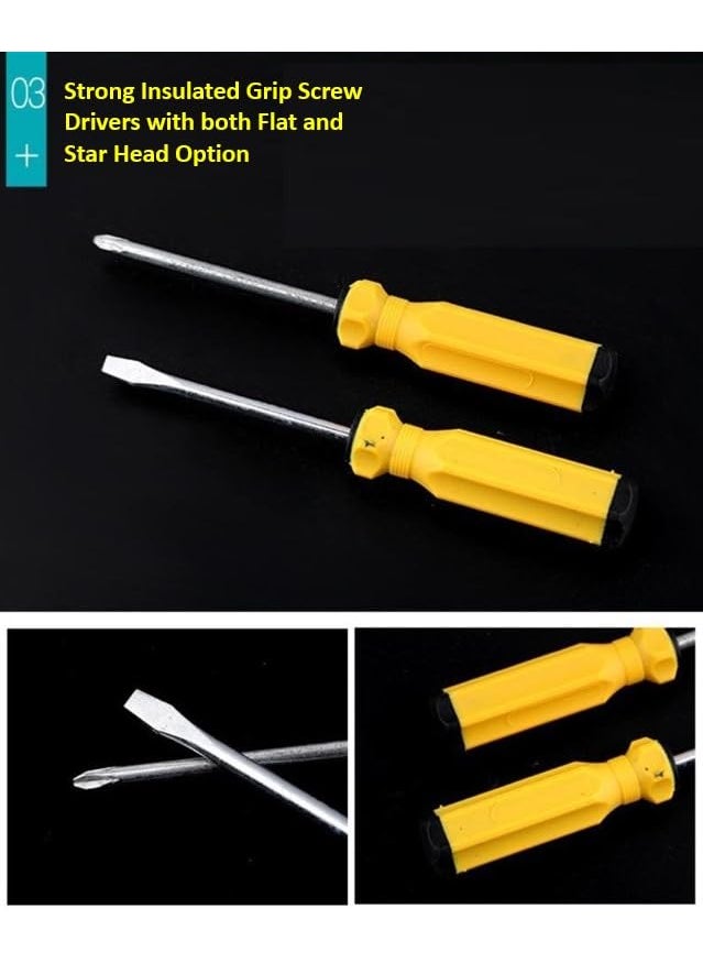 DCELLA - DCELLA Hand Tool Kit Tool for Home Use Includes Plier Cutter Measuring Tape 2 Screw Driver Electrical Tester with 5 Allen Keys Tool Set Storage Box - Image 1