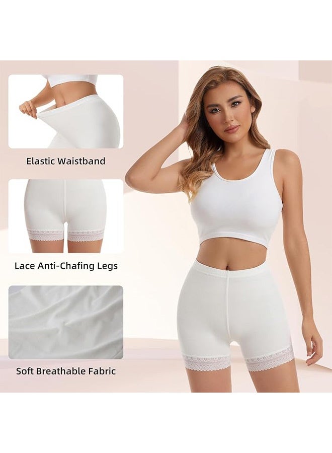 3 Pcs Womens Lace Basic Stretch Anti Chafing Cotton Shorts, Ladies Soft Boxer Shorts (Black, Beige, White) - Image 2