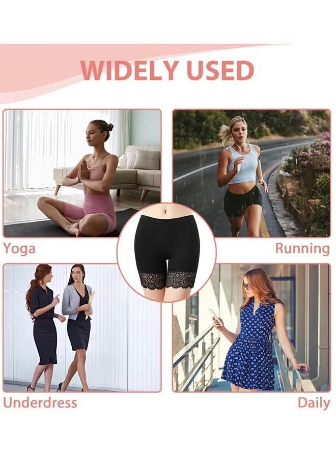 3 Pcs Womens Lace Basic Stretch Anti Chafing Cotton Shorts, Ladies Soft Boxer Shorts (Black, Beige, White) - Image 4
