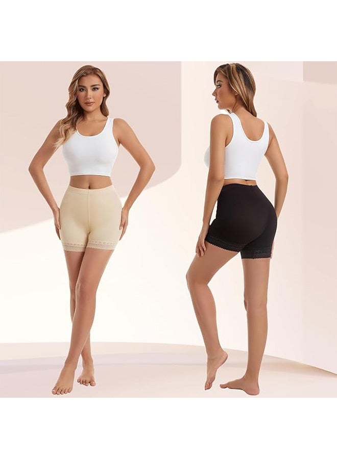 3 Pcs Womens Lace Basic Stretch Anti Chafing Cotton Shorts, Ladies Soft Boxer Shorts (Black, Beige, White) - Image 3