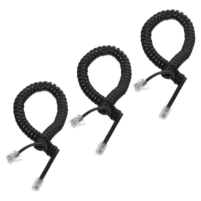3Pcs Black Coiled Telephone Cord for Landline Desk Phone Office Home Use - Image 2