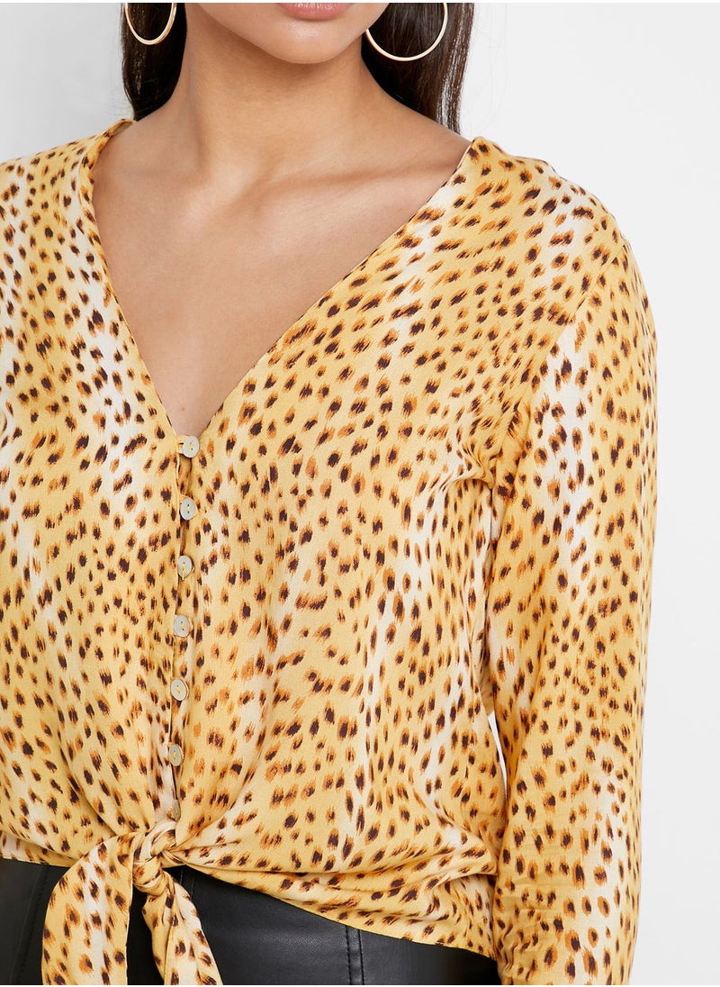 Miss Selfridge Front Knot Animal Print Top  - Image 3