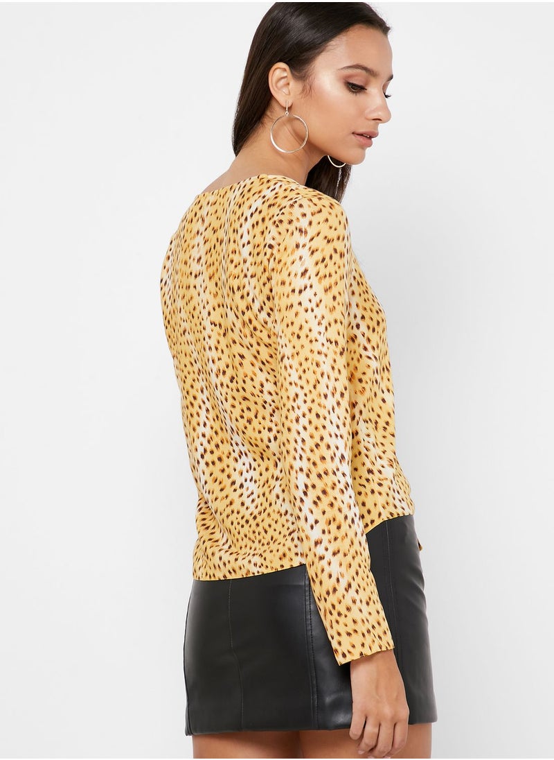 Miss Selfridge Front Knot Animal Print Top  - Image 2