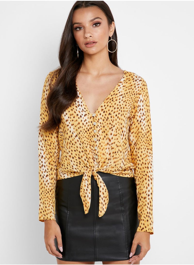 Miss Selfridge Front Knot Animal Print Top  - Image 1