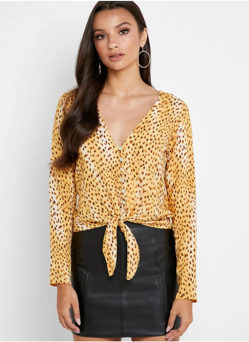 Miss Selfridge Front Knot Animal Print Top