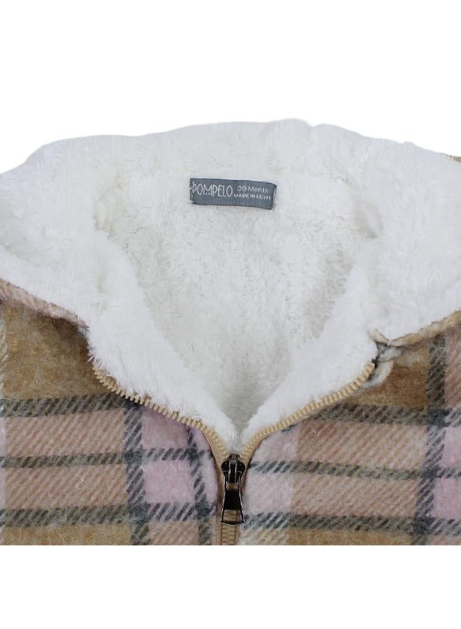 Pompelo Baby Girls Fur Hooded Jacket - Beige with Soft Fur Interior - Image 3