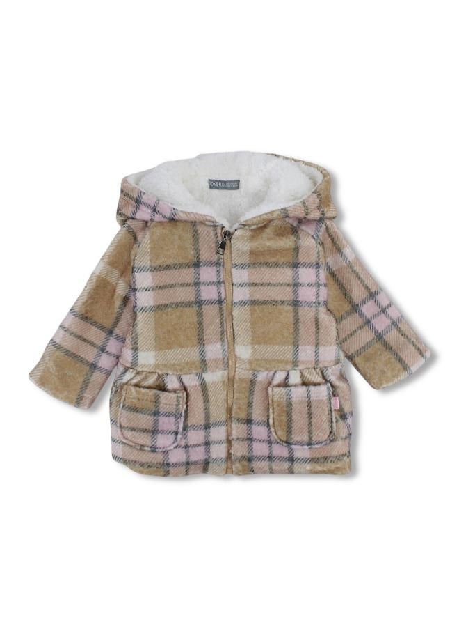 Pompelo Baby Girls Fur Hooded Jacket - Beige with Soft Fur Interior - Image 1