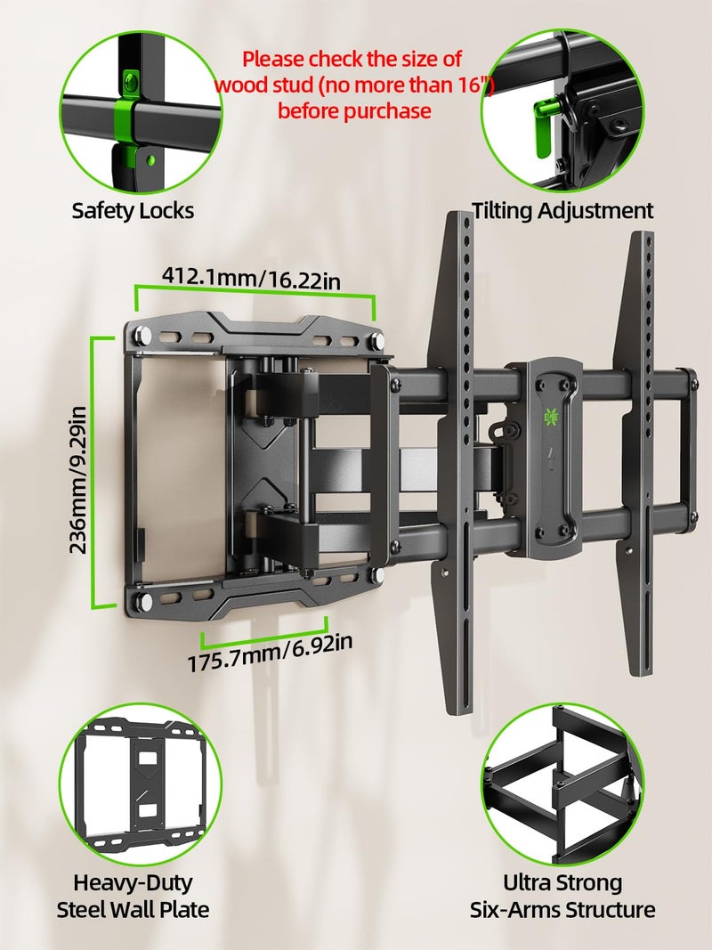USX Mount Full Motion TV Wall Mount for 42-86 inch, TV Mount Swivel and Tilt,Wall Mount Bracket with Dual Articulating Arms Up to 132lbs, VESA 600x400mm, Max 16" Wood Studs, UL Listed XML019 - Image 4