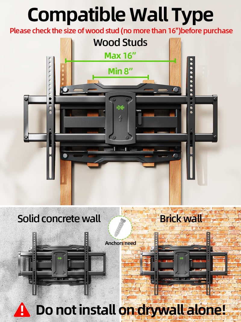 USX Mount Full Motion TV Wall Mount for 42-86 inch, TV Mount Swivel and Tilt,Wall Mount Bracket with Dual Articulating Arms Up to 132lbs, VESA 600x400mm, Max 16" Wood Studs, UL Listed XML019 - Image 2