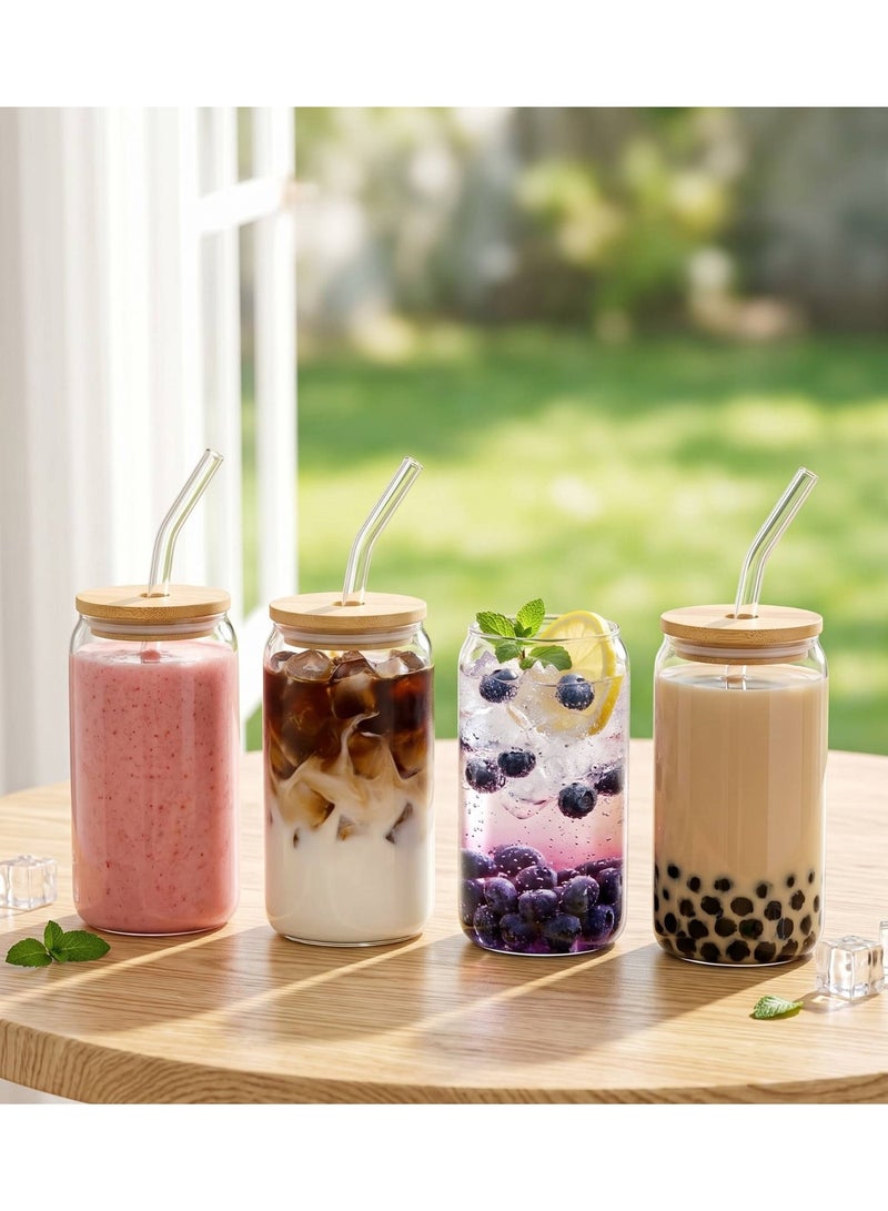 AceLuste 4-Pack Glass Cup with Sealed Lid and Straw 16oz , Reusable Glass Drinking Cup Set with Bamboo Lid, Transparent Summer Drinking Cup for Iced Coffee, Juice, Tea, Water, Milk, Smoothie, Cocktail, with 2 Cleaning Brushes, Dishwasher Safe, Summer Essentials - Image 4