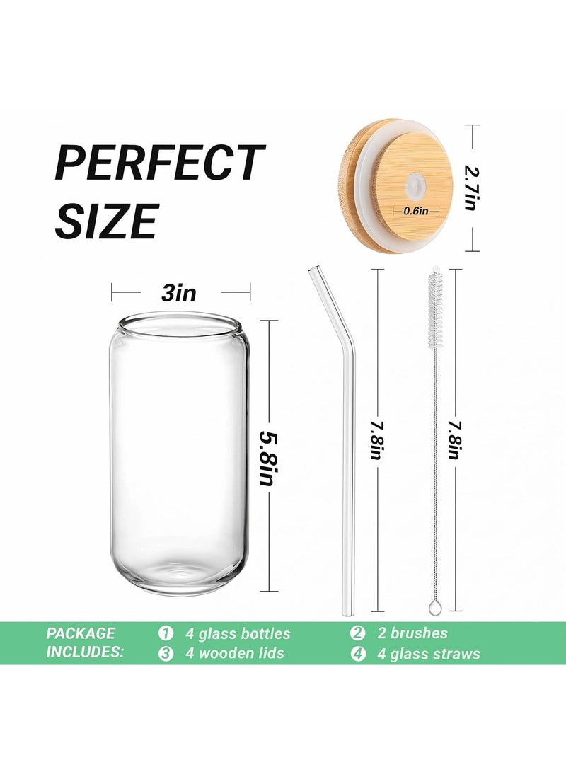 AceLuste 4-Pack Glass Cup with Sealed Lid and Straw 16oz , Reusable Glass Drinking Cup Set with Bamboo Lid, Transparent Summer Drinking Cup for Iced Coffee, Juice, Tea, Water, Milk, Smoothie, Cocktail, with 2 Cleaning Brushes, Dishwasher Safe, Summer Essentials - Image 2