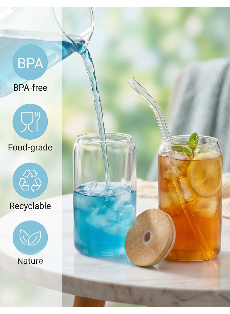 AceLuste 4-Pack Glass Cup with Sealed Lid and Straw 16oz , Reusable Glass Drinking Cup Set with Bamboo Lid, Transparent Summer Drinking Cup for Iced Coffee, Juice, Tea, Water, Milk, Smoothie, Cocktail, with 2 Cleaning Brushes, Dishwasher Safe, Summer Essentials - Image 5