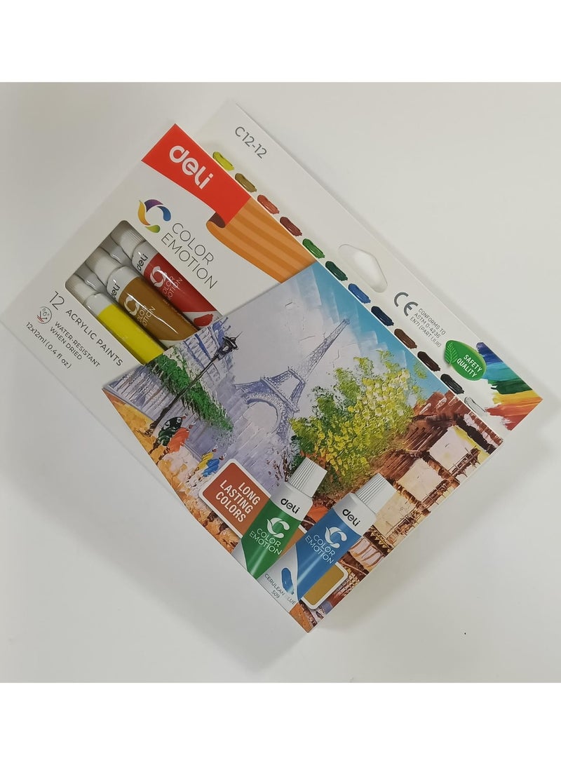 ديلي ألوان أكريليك معبرة من ديلي C12-12، عبوة من 12 لونًا × 12 مل - Image 1
