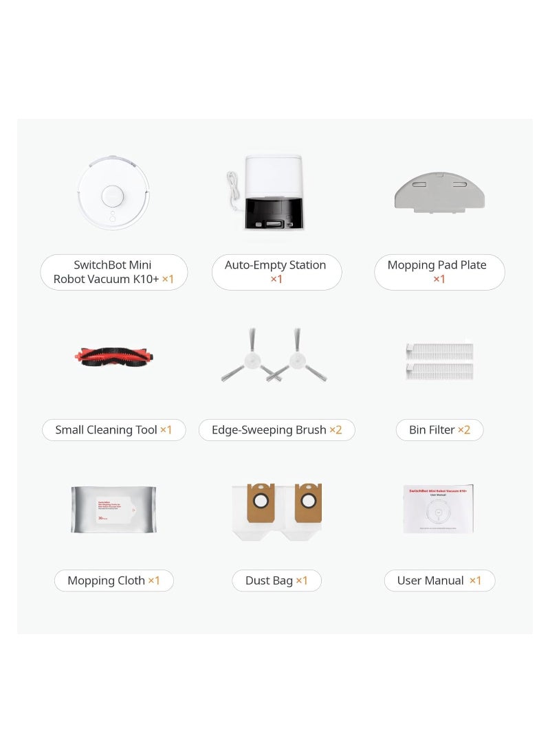 SwitchBot - Mini Robot Vacuum K10+ with Self-Empty Base for 70-Day of Cleaning, LiDAR Navigation, Smart Mapping, 2500Pa Suction, 48dB Ultra Quiet, 150Mins Max, Compatible with voice control, 2.4G WiFi Connected - Image 1