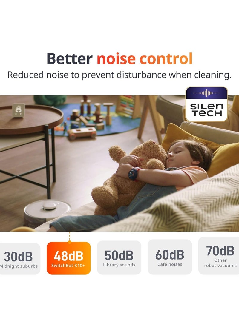 SwitchBot - Mini Robot Vacuum K10+ with Self-Empty Base for 70-Day of Cleaning, LiDAR Navigation, Smart Mapping, 2500Pa Suction, 48dB Ultra Quiet, 150Mins Max, Compatible with voice control, 2.4G WiFi Connected - Image 1