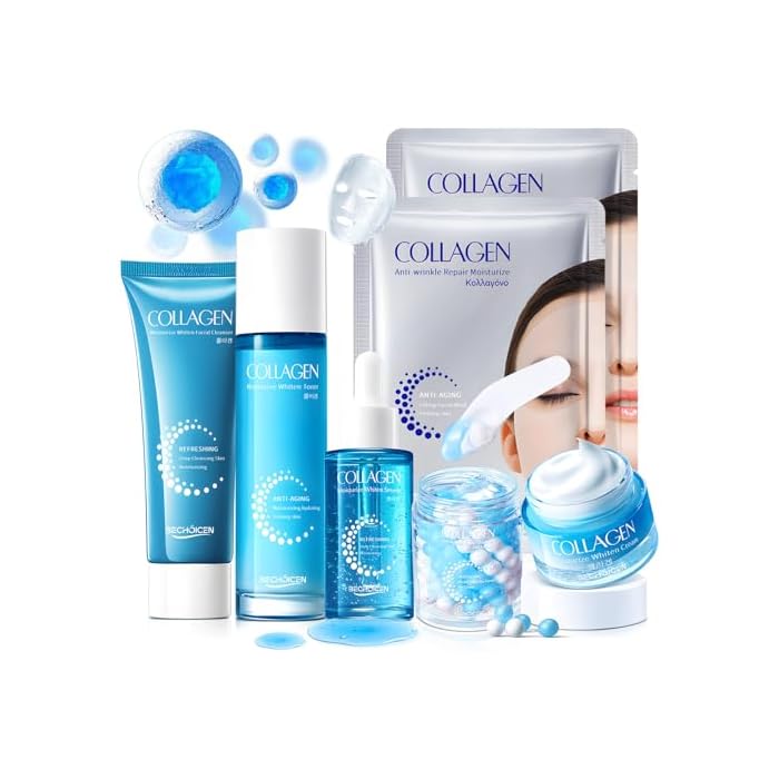 Collagen Skincare Set for Women – 7Pcs Face Care Kit with Cleanser,Toner,Serum,Eye Cream,Face Cream & Masks – Hydrating,Firming & Nourishing Routine,Gentle for All Skin Types,Great Gift Idea