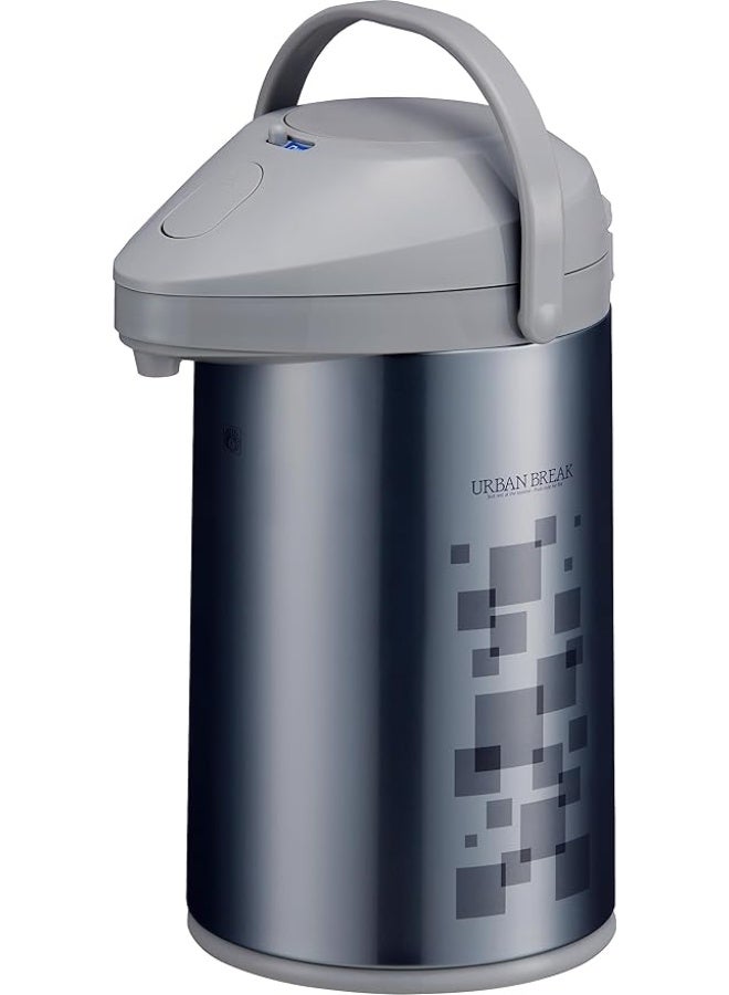 Peacock 3L Stainless Steel Air Pot – Double Wall Vacuum Insulated Pump Flask for Hot & Cold Beverages, Leak-Proof & Durable Thermal Dispenser (Grey/Silver) - Image 1