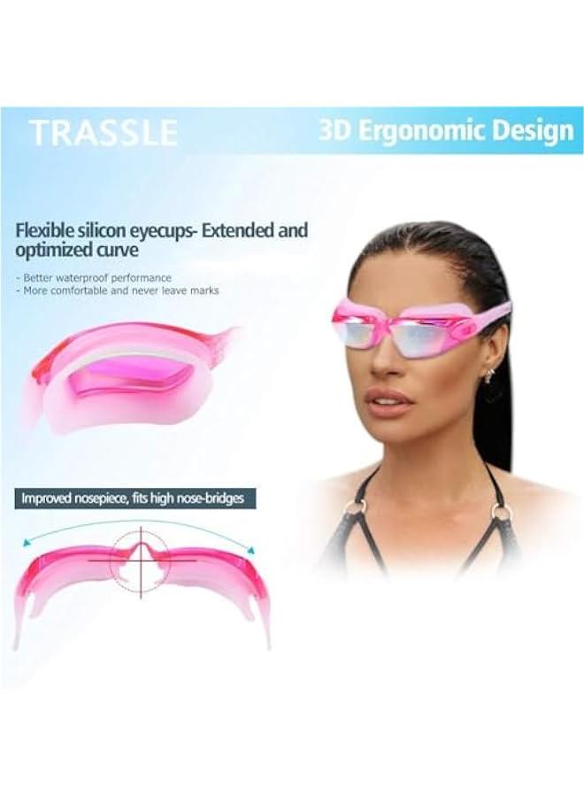 هوكور نظارات سباحة من تراسل، نظارات سباحة مضادة للضباب ولا تسرب للحماية من الاشعة فوق البنفسجية، نظارات امان للبالغين والنساء والرجال والمراهقين - Image 2