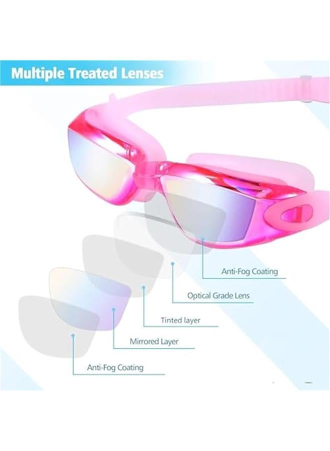 هوكور نظارات سباحة من تراسل، نظارات سباحة مضادة للضباب ولا تسرب للحماية من الاشعة فوق البنفسجية، نظارات امان للبالغين والنساء والرجال والمراهقين - Image 4