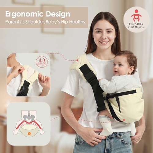 Shiaon Baby Sling Carrier Newborn to Toddler, Adjustable Toddler Carrier Sling Baby Carrier Toddlers Sling Carriers Hip Carriers for 7-40lbs, Beige - Image 4