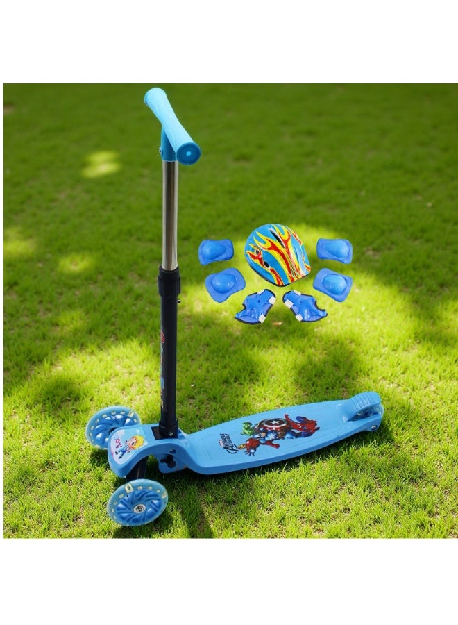 إيزي فيتشور سكوتر ركل سهل للأطفال من إيزي فيوتشر: تصميم قابل للطي، مقبض قابل لضبط الارتفاع، عجلات LED، خلفية وفرامل للأعمار من 3 إلى 8 سنوات، بما في ذلك مجموعة معدات الحماية الكاملة - Image 1