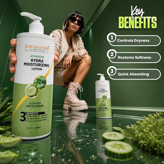Aryanveda Hydra Moisturizing Body Lotion, instant hydration For Dry Skin With Aloe Vera & Cucumber For Men & Women 1000 ML - Image 2