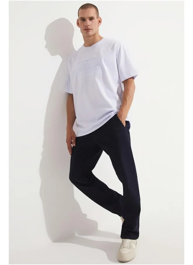 JUNE June Men Oversize Pattern Embossed Printed Crew Neck Tshirt White