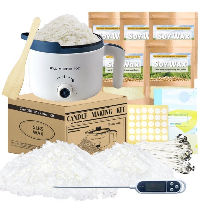 CANDLE MAKING KIT WITH WAX MELTER BULK SOY WAX FOR CANDLE MAKING DIY CANDLE MAKER SUPPLIES FOR BEGINNER ADULTS WITH 5LBS SOY WAX WAX MELTER 100 CANDLE WICKS 100 WICK STICKERS