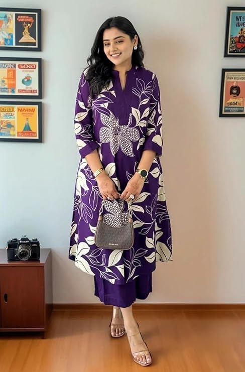 MEERA FAB Women's Pure Cotton Printed Ethnic Wear Straight Kurta Set with Palazzo Pants - Image 4