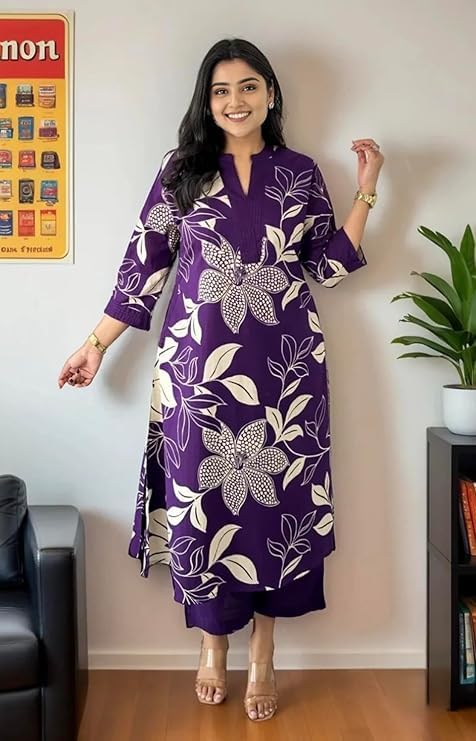 MEERA FAB Women's Pure Cotton Printed Ethnic Wear Straight Kurta Set with Palazzo Pants - Image 5