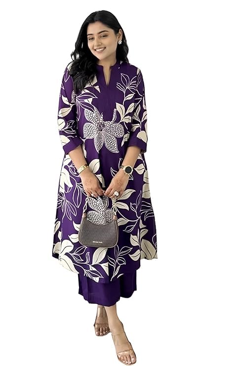 MEERA FAB Women's Pure Cotton Printed Ethnic Wear Straight Kurta Set with Palazzo Pants - Image 1