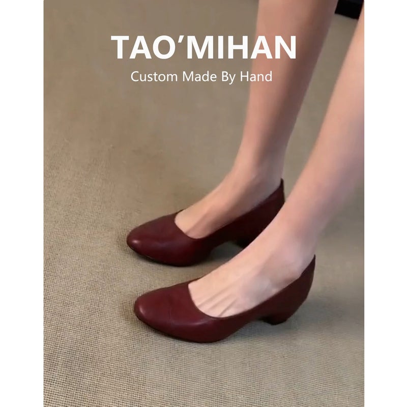 Genuine Leather Mary Jane Ballet Flats for Women Round Toe with Hidden Heel Red 2026 Autumn
