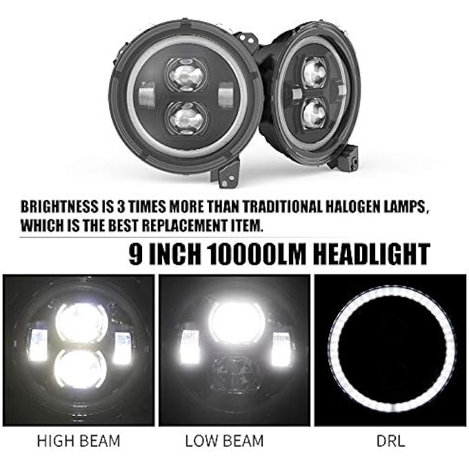 FIERYRED 9 Inch Led Headlights With Drl Compatible With Jeep Wrangler Jl 20182021 High Low Beam Function Halo Angel Eyes Headlight Oem - Image 3