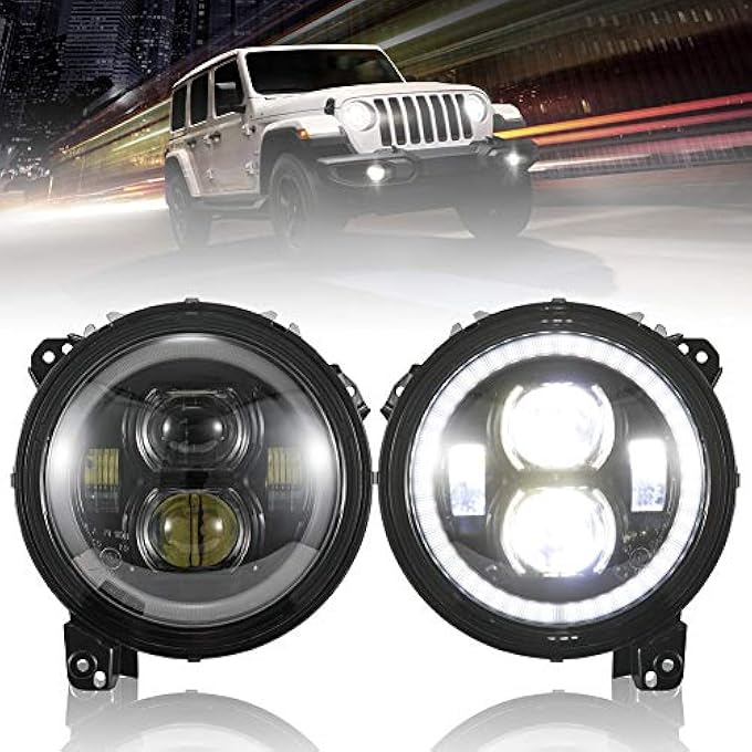 FIERYRED 9 Inch Led Headlights With Drl Compatible With Jeep Wrangler Jl 20182021 High Low Beam Function Halo Angel Eyes Headlight Oem - Image 1