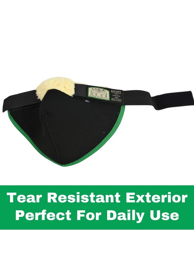 إنتريبيد إنترناشونال واقي عظمة ركبة الحصان، أحذية للعناية بالخيول، واقي عظمة للخيول مع بطانة من الصوف، يمنع تقرحات الركبة وقرح الفراش، واقيات عظمة مقاومة للتمزق للخيول، أسود مع حواف خضراء، مقاس الحصان من 13 إلى 15.9 بوصة - Image 3