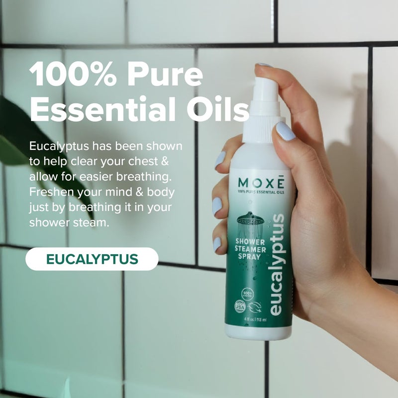MOXE MOXÄ’ Eucalyptus Oil Shower Mist, Spa Steam Spray, Certified Natural 100% Essential Oils, Made in USA, Aromatherapy, Sinus Congestion Relief, Tension Relief, 4 Ounces - Image 4