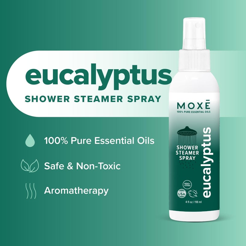 MOXE MOXÄ’ Eucalyptus Oil Shower Mist, Spa Steam Spray, Certified Natural 100% Essential Oils, Made in USA, Aromatherapy, Sinus Congestion Relief, Tension Relief, 4 Ounces - Image 2