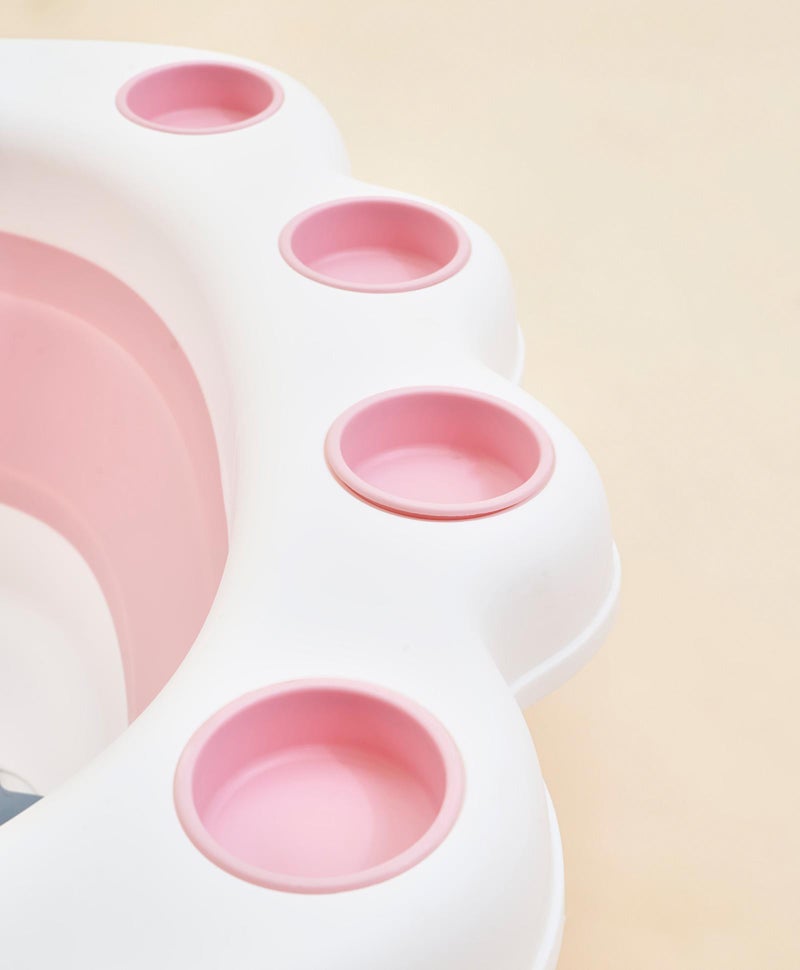 Fab N Funky Paw Designed Foldable Bath Tub with Drain Plug, Non-Slip Base, 0 Months+ , 83 x 51 x 21cm (Unfolded) - Pink - Image 3