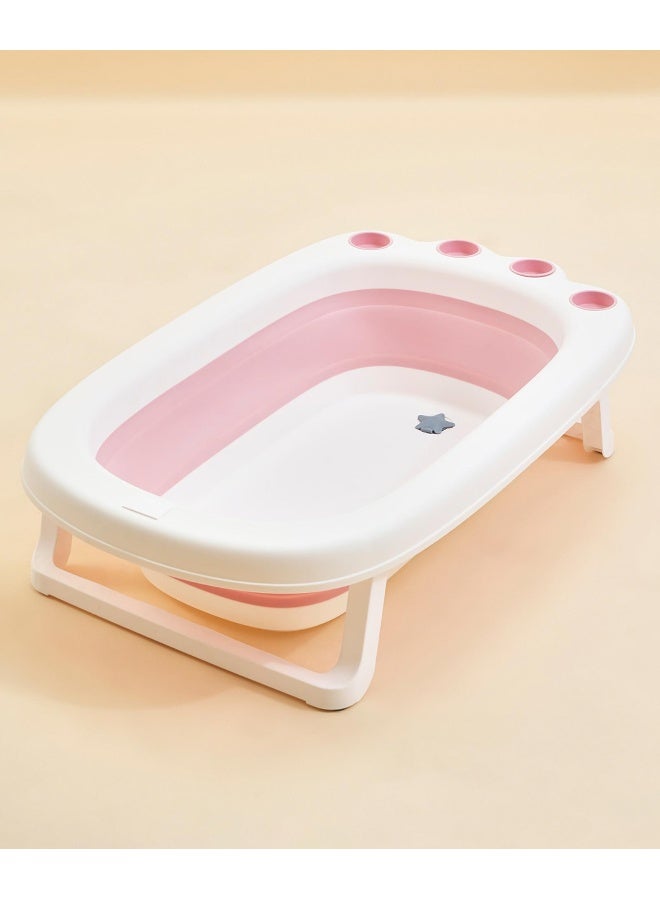 Fab N Funky Paw Designed Foldable Bath Tub with Drain Plug, Non-Slip Base, 0 Months+ , 83 x 51 x 21cm (Unfolded) - Pink - Image 1