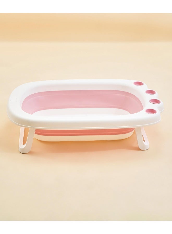 Fab N Funky Paw Designed Foldable Bath Tub with Drain Plug, Non-Slip Base, 0 Months+ , 83 x 51 x 21cm (Unfolded) - Pink - Image 2